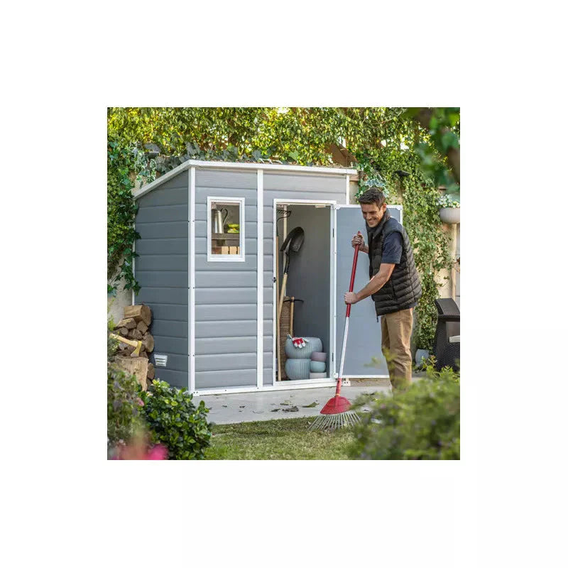 Abri de jardin en résine 2,06m² monopente + plancher gris Keter