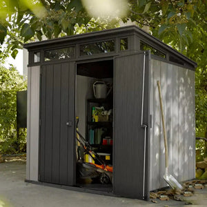 Abri en résine brossée monopente Brossium 4,7m² + plancher Keter