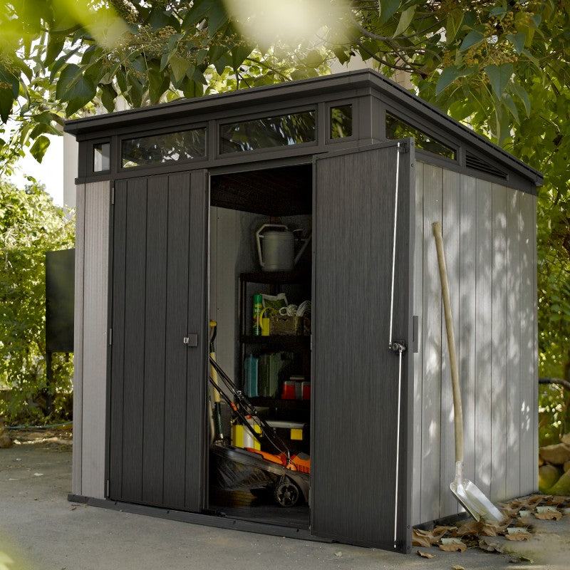 Abri en résine brossée monopente Brossium 4,7m² + plancher Keter